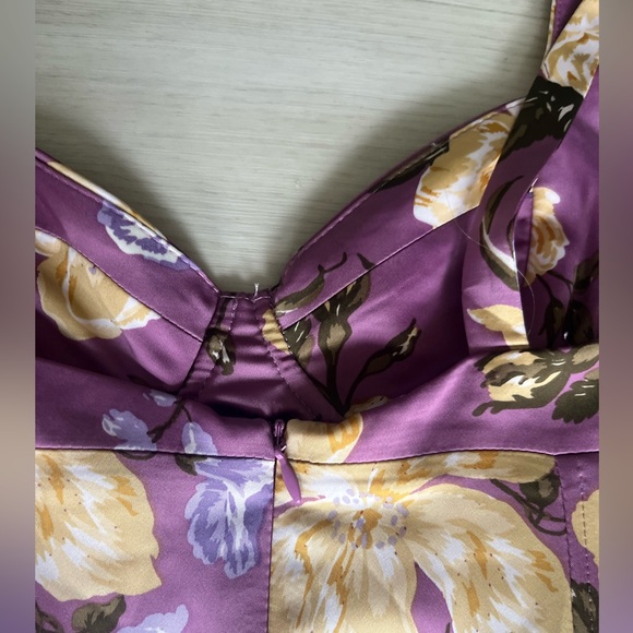 NWT Zara Purple Mauve floral flower corset bustier midi long dress size S - Picture 6 of 7